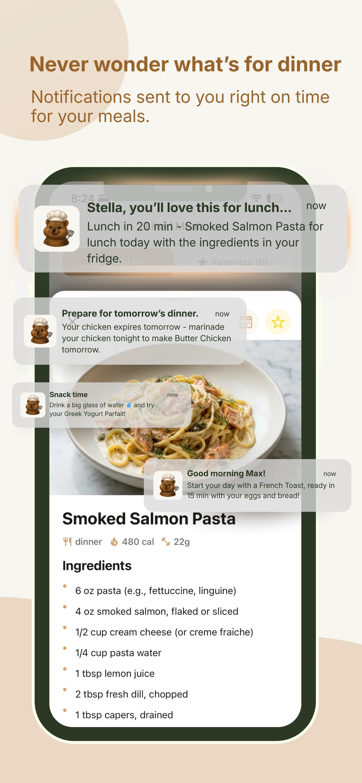 MealBuddy push notification with dinner suggestion