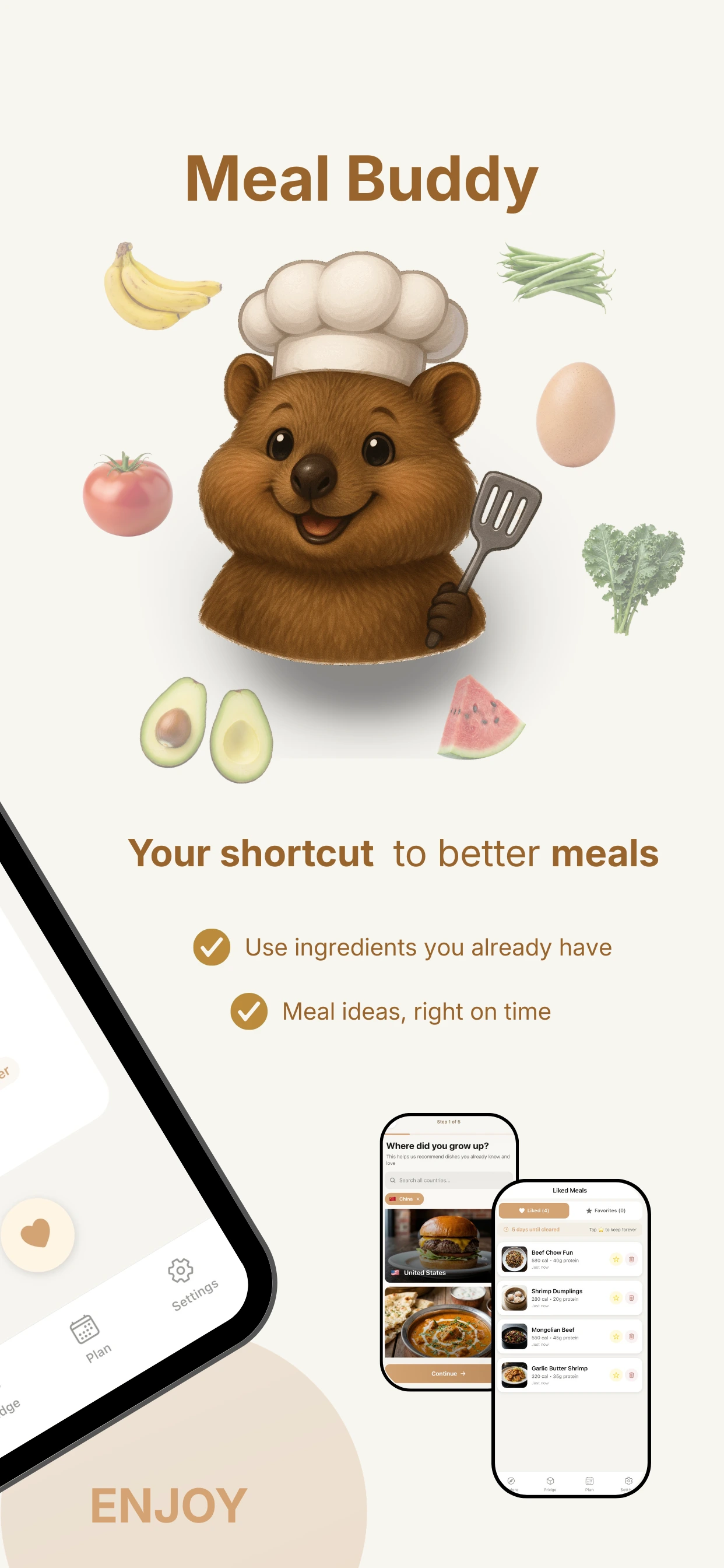 MealBuddy swipe interface for meal suggestions